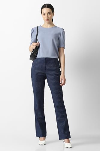 Van Heusen Women Navy Stripe Formal Trousers