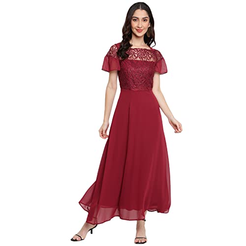 Latin Quarters Women's Maxi A-Line Dress (LQD9419_MAROON_Maroon 4_S)