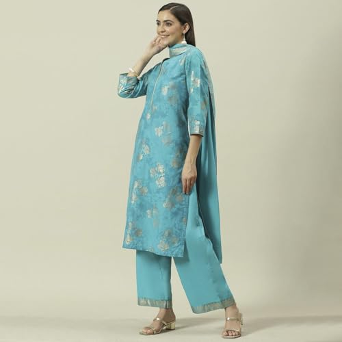BIBA Women Cotton Straight Printed Suit Set(SKDSKD8043E_3XL_Turquoise)