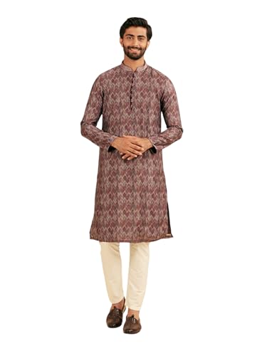 Manyavar Men's Art Silk Chevron Printed Kurta Pyjama Set (Purple,XXXL)