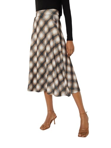 Max Women Checked A-line Midi Skirt (Beige_S)