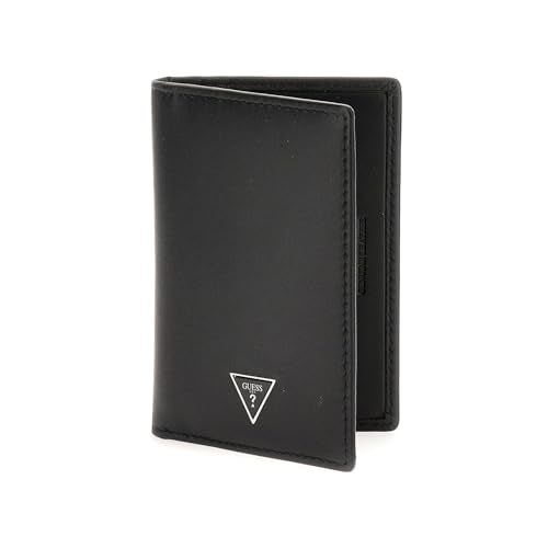 GUESS Black Solid Leather Firenze Flat Card Holder