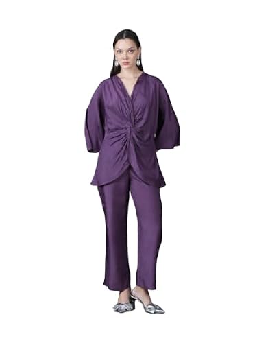 JISORA Women's Russian Silk Co-ord Set 4RCS3066-S Purple S
