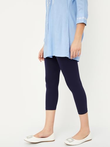 Max Women Solid Calf Length Leggings, Blue, S