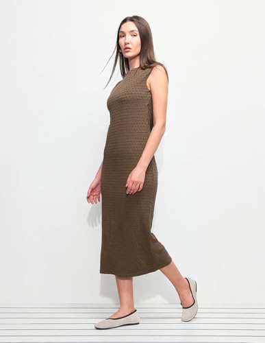 U.S. Polo Assn. Women Women's Textured Fitted Midi Sheath Dress (UWSS26DRS237_Brown_L)