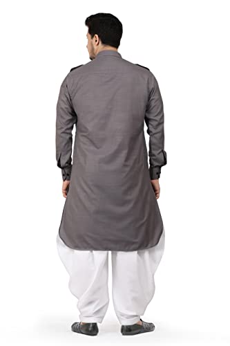 K-ROYALS Dhoti Salwar Pathani Suit for Men's/New Cotton Blend Kurta Pyjama Set (XXX-Larg, Grey)