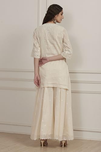 Biba Women Yellow Cotton Straight Suit Set_34