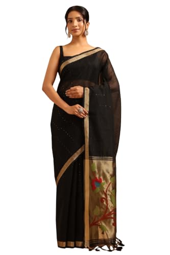 Soch Womens Black Tissue Woven Design Saree With Sequin