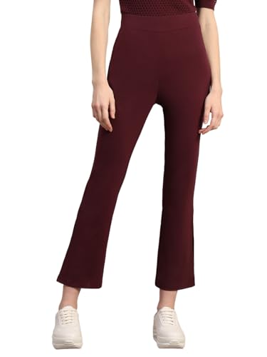 VERO MODA Women's Slim Fit High-Rise Maroon Pants