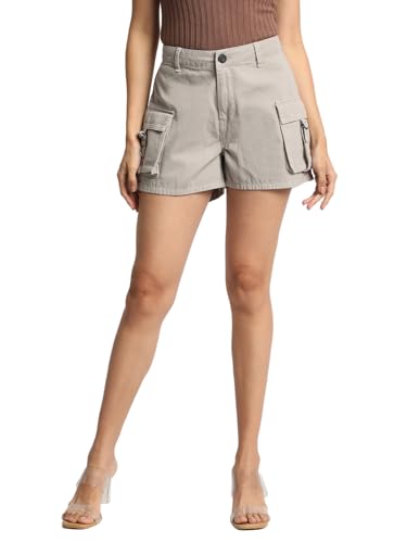 BENE KLEED Shorts for Women|Women Silver Grey High Rise Solid Cargo Shorts | 100% Cotton Trendy and Comfortable