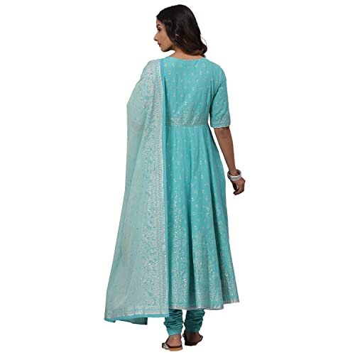 BIBA WOMEN PRINTED FITTED SALWAR KURTA DUPATTA(SKDSHWETH S7820_TURQUOISE_34)