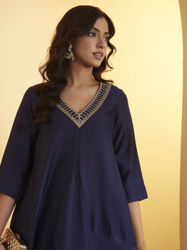 BIBA 88% Viscose 12% Silk Solid Work Wear Kalidar Kurta With Palazzo