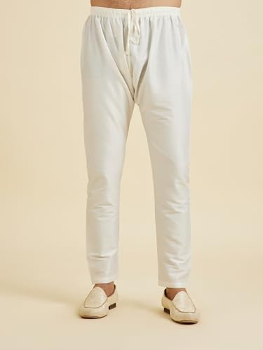 Manyavar Men's Viscose Blend Golden Threadwork Kurta Pyjama Set(Warm White,M)