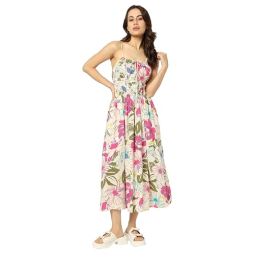 GAP Women's Cotton Blend Classic Midi Casual Dress (442754731_Multi Multicolour