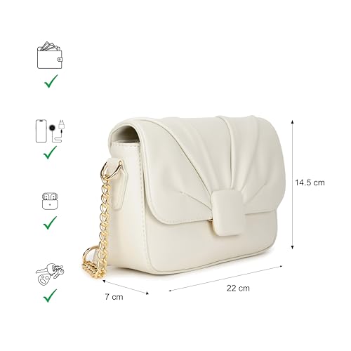 Fastrack CuddleKnot Sling | White Faux-Leather Women’s Handbag | Crossbody Sling with Chain Strap, Quilted Design & Dual Closure | Casual & Party Carry Bag