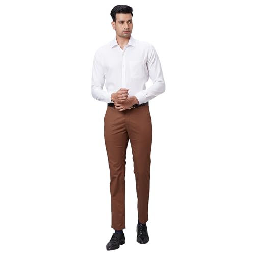Raymond Men's Contemporary Fit Cotton Blend Solid Pattern Flat Front Casual Trouser (Size: 40)-RCTL00519-O5