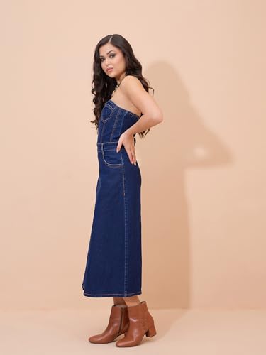 Sassafras Women Navy Blue Denim Wash Tube Dress-XL
