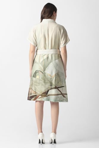 Women Beige Print Knee Length Casual Dress