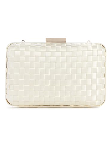 Guess Ivory Textured Push Lock Twiller Minaudiere Clutch