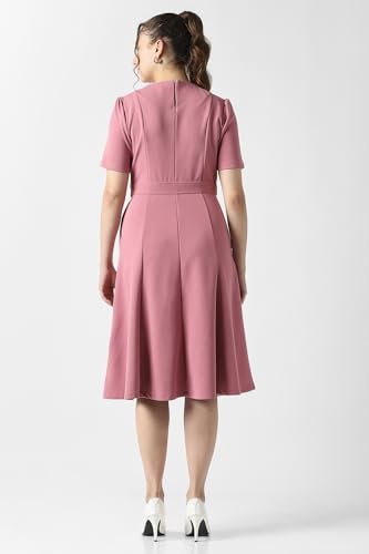 Women Pink Solid Knee Length Formal Dress