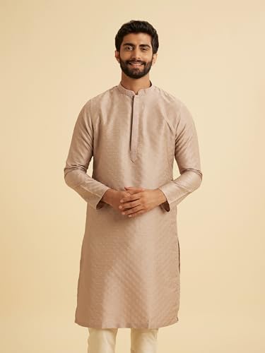 Manyavar Men's Art Silk Jacquard Textured Kurta Pajama Set (Walnut,XXL)