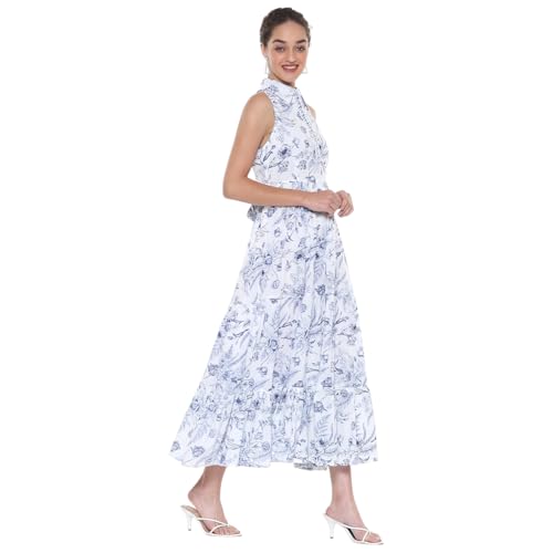 BIBA Women's Cotton Maxi Dress (BLPOT3026SS25OWHTBLU_Off-White-Blue