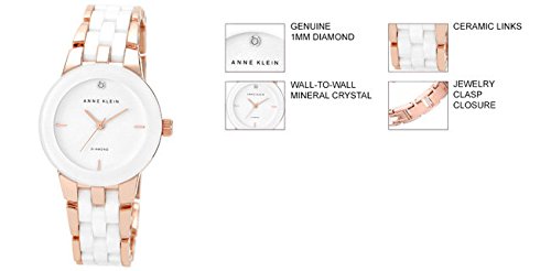 Anne Klein Women's AK/1610WTRG Diamond Dial Rose Gold-Tone and White Ceramic Bracelet Watch