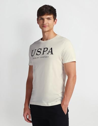 U.S. POLO ASSN. Mens Solid Half Sleeve Brand Carrier Round Neck T-Shirts (UDTSHS0899_Off White_L)