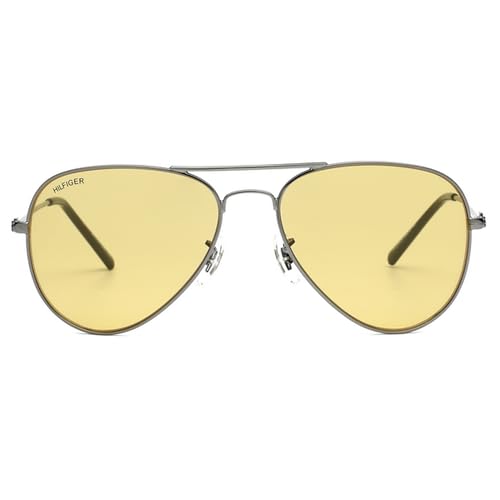 Tommy Hilfiger Eyewear | Yellow Lens | Gun Frame | Full Rim Aviator Shape Branded Latest and Stylish Sunglasses | 100% UV Protection | Mens Sunglasses| Size Medium | TH 1574PL C8 S