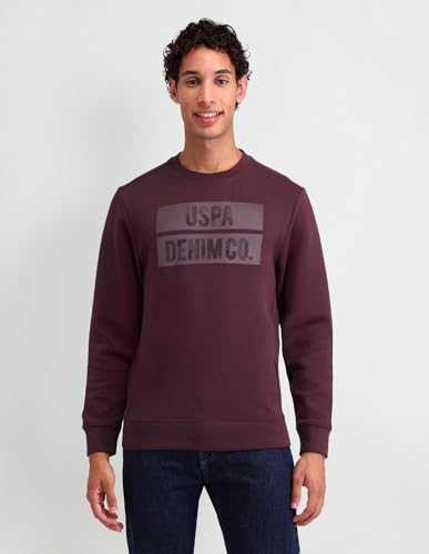 U.S. Polo Assn. Denim Co. Men's Purple Logo Crew Neck Long Sleeve Casual Cotton Regular Fit Sweatshirt (UDSWS0489_Purple_XL)