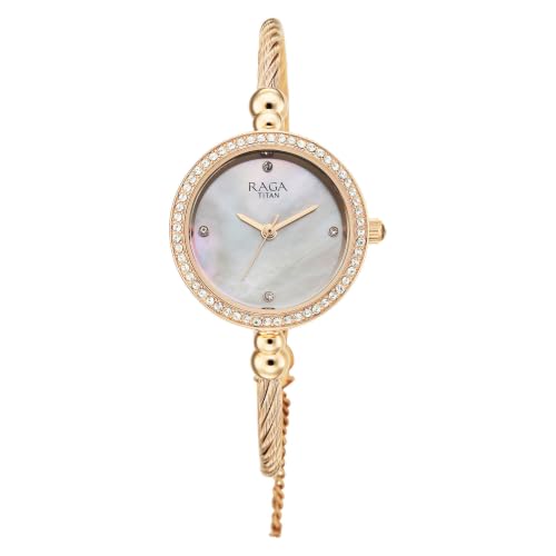 Titan Raga Spotlight 2.0 Quartz Analog 3Hands Display White Dial Textured Kada Color Strap Watch for Women - 95425WM01