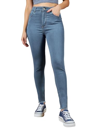 Miss Chase Women's Skinny High Rise Cropped Length Fringe Detailing Stretchable Denim Jeans (MCAW25DEN62-52-XYB-34, Java Blue, 34)