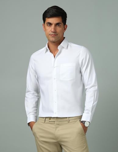 Arrow Men's White Solid Spread Collar Full Sleeve Formal Cotton Regular Fit Shirt (ARAJSH0932_White_38)