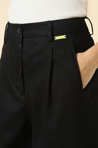 Women Black Solid Casual Trousers