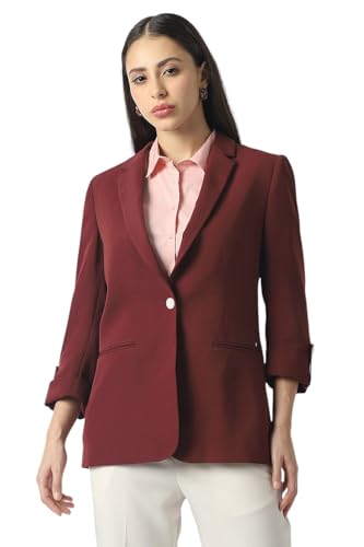 Women Maroon Solid Blazer