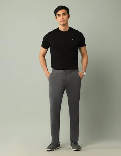Arrow Men's Solid Slim Fit Acrylic Casual Trouser Grey