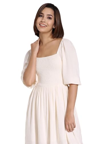 American Eagle Women's Viscose A-Line Mini Dress (WEC0397589106_Cream