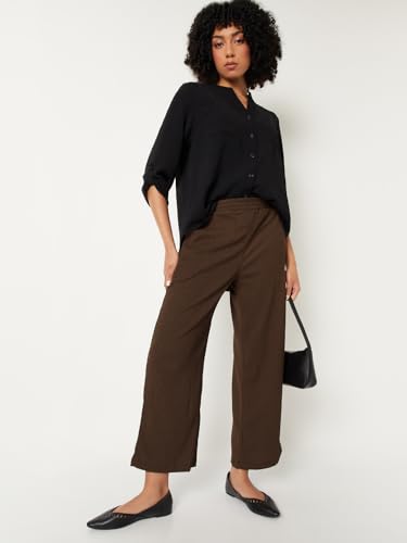 Max Women Textured Comfort Fit Trousers (Brown_M-L)