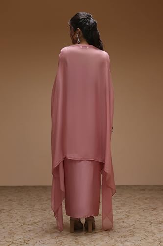 BIBA Women Rose Pink Viscose Organza Fusion Skirt Set_36