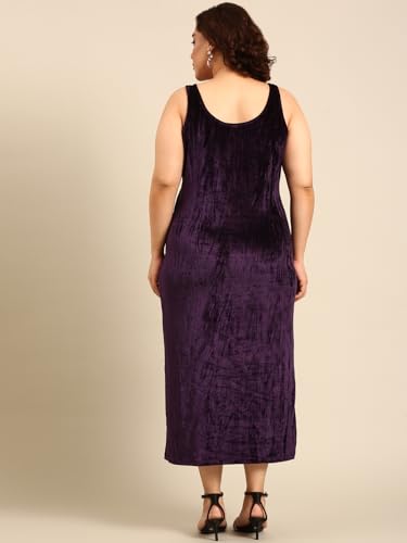 The Pink Moon Women's Plus Pleated Velvet Bodycon Dress (DRS_BC_PURVLVT 5XL) Purple