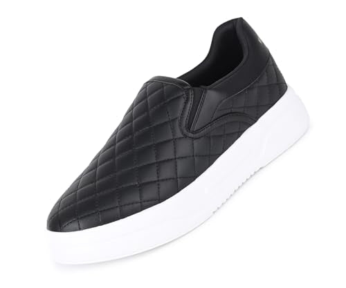 LOUIS STITCH Black Sneakers for Men | Lightweight Slip-On Walking Shoes for Men | Comfortable Casual Wear | Flexible, Breathable, Stylish & Durable All-Day Wear (SNK-CUSOJB) (Size- 10 UK)