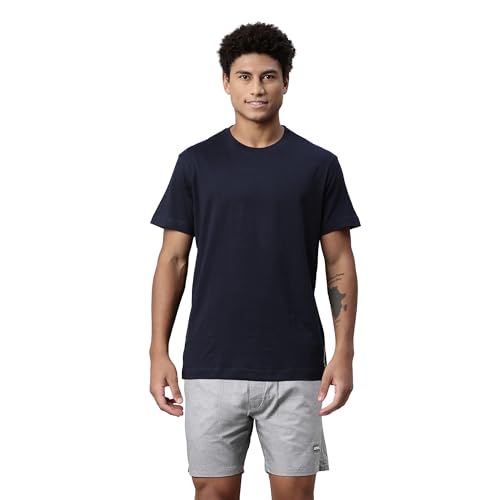 Levis' Men's Regular Fit 100% Cotton Round Neck Half Sleeve T Shirt with Solid Boxer Shorts Set (Navy Blazer/Grey Melange, L)