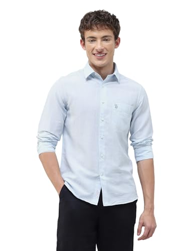 U.S.Polo Association Men's Vertical Striped Regular Fit Shirt (USSHT3360_Blue_46)