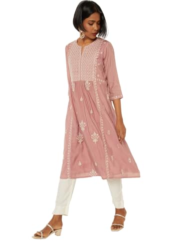 Max Women Embroidered Kalidar Kurta (Pink_L)