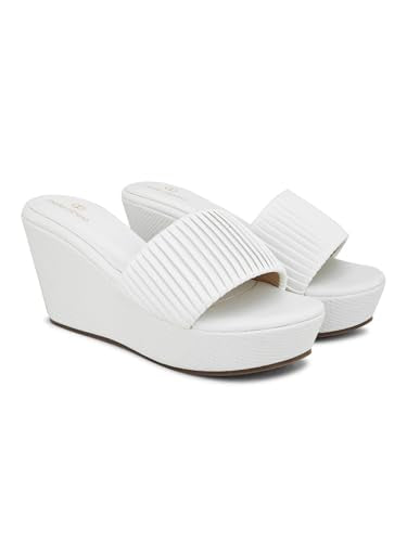 pelle albero Women's White Synthetic Slip-On Wedges Heels Sandals