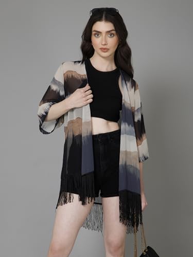 PURYS Polyester Women's Casual Kimono Shrug Multicolour, Shawl Collar