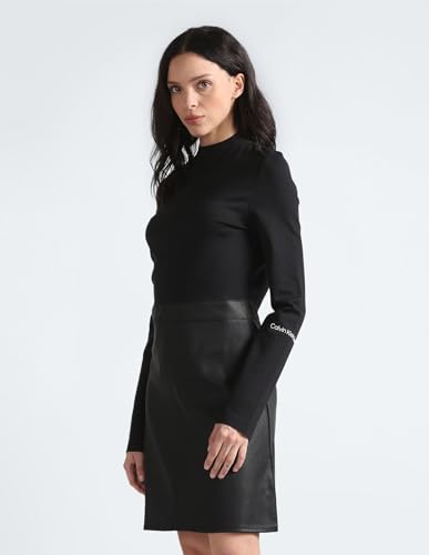 Calvin Klein Women's Viscose Fit and Flare above The Knee Dress (J20J221983BEH_BLACK_L)