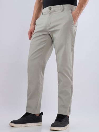 Raymond Men Slim Fit Structure Pattern Cotton Blend Flat Front Casual Trouser Green
