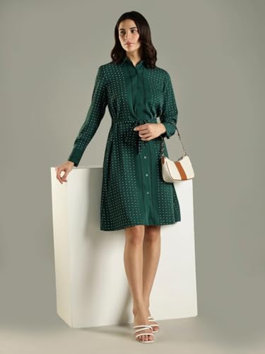 Polyester Spread Collar Shirt Dress