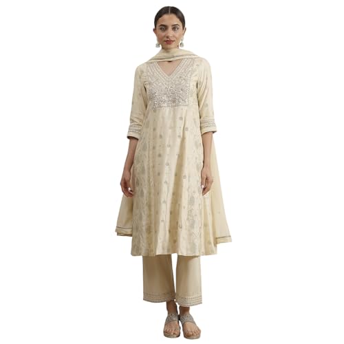 Biba Women's Natural White Silk Straight Yarndyed Suit Set